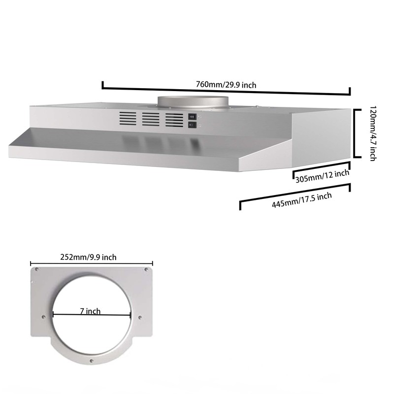 SNDOAS 30 inch Range Hood Ducted/Ductless Convertible Stainless Steel Range
