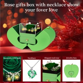 ﻿Preserved Real Green Rose with l Love You Necklace Eternal Forever Flowers Rose Birthday Gifts for Women Her Mom Wife Girlfriend Grandma on Valentines Mothers Day Christmas Anniversary Romantic-Green