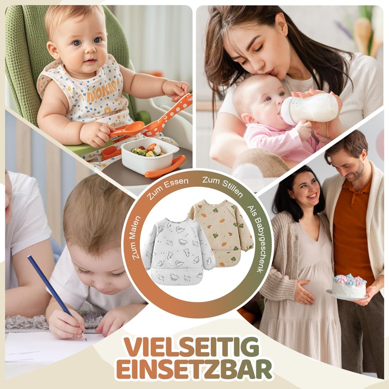 Baby Bibs with Sleeves, 2 Pieces Bibs for Weaning with