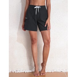 Rocorose Beach Shorts for Women Quick Dry Lightweight Sunbathing Swim Bottoms Shorts with Pockets Black S