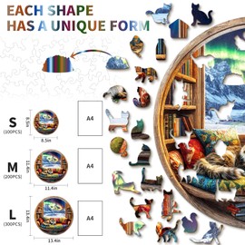 KAAYEE Wooden Puzzles for Adults, Cat Bookstore Wood Jigsaw Puzzle Adult, 200 Pcs Advanced Puzzles Gifts for Birthday Gifts, Family Game(11.4 * 11.4in)