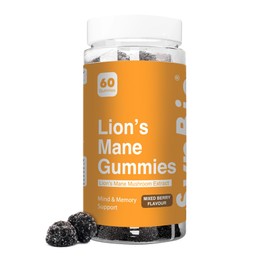 SynBio Lion’s Mane Gummies | 1000mg Lion’s Mane Mushroom Extract | Natural Brain & Focus Support | Vegan, Gelatin Free, Halal & Kosher | 60 Mixed Berry Gummies