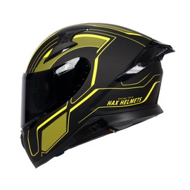 HAX Full Face Motorcycle Helmet with Dual Rear Wing and Pinlock Ready DOT Approved - Lightweight and Durable Motorbike Street Bike Helmet for Adults (Impulse Blade Yellow,S)