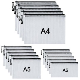 Taiyeestar Pack of 15 Document Wallets A4 + A5 + A6 Black, Zip Bag, Mesh Bag with Zip, File Zipper Bag, Mesh Plastic Zip Bag for Documents, Cosmetics, Travel Accessories