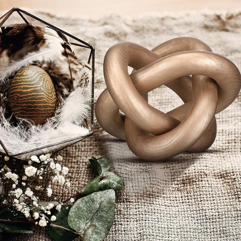 Pinafresa Coffee Table Decoration-Hand Carved 3 Link Wood Knot Decor,
