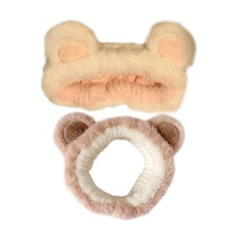Healeved 2pcs Cartoon Makeup Headband Set Fluffy Cosmetic Headdress for Skincare and Face Washing Soft Plush Hair Band for Women Spa Hair Hoop
