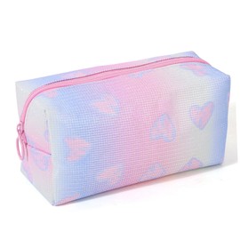DALINEEYI Makeup Bag, Shiny Cool Cosmetic Bag With Handle and Divider, Travel Toiletry Bags, Heart Pattern Makeup Organizer Case for Women Girls, Small