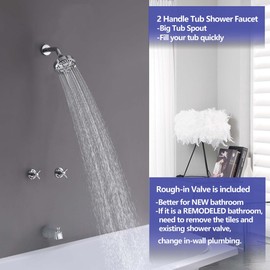 NIITAWH 2 Handle Tub Shower Faucet Bathtub Shower Faucet Set, Tub and Shower Trim Kit Chrome Wall Mounted