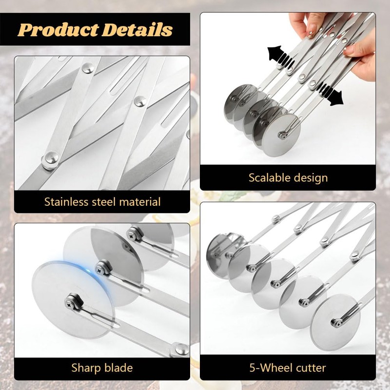 5 Wheel Stainless Steel Pizza Cutter with Double Wheel Dough