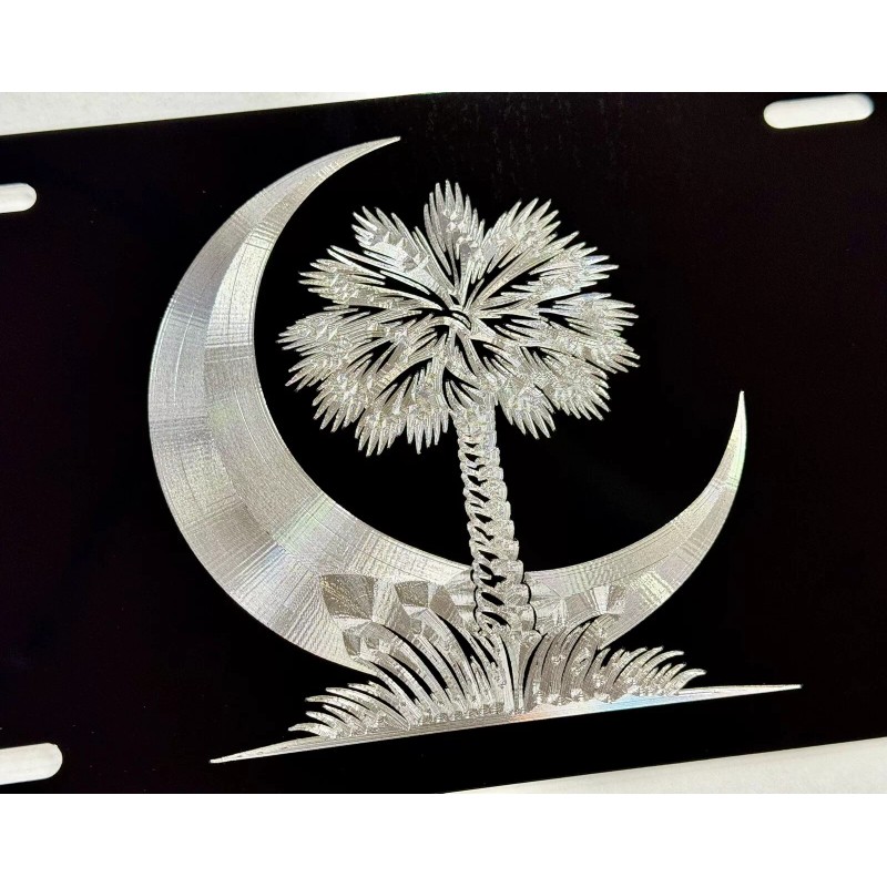 Diamond Etched Products Engraved SC Palmetto Palm Tree Moon Car