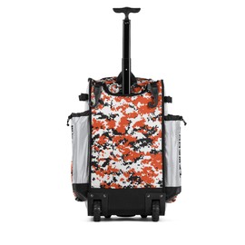 Boombah Rolling Superpack Baseball/Softball Gear Bag - 23-1/2" x 13-1/2" x 9-1/2" - Digital Camo White/Orange - Telescopic Handle - Holds 4 Bats - Wheeled Version