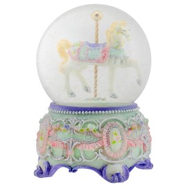 Elanze Designs Purple Floral Horse and Carousel 100MM Musical Water Globe Plays Tune Carousel Waltz