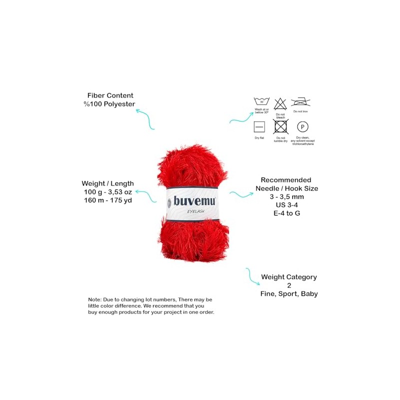 Buvemu Eyelash Fun Fur Yarn 100 Gram (3.53 Ounces) 175