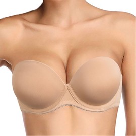 Plusexy Strapless Push Up Bras for Women Thick Padded Underwire Convertible Multiway Bras Nude 32C