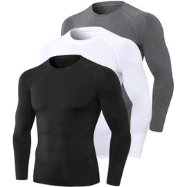 Queerier 3 Pack Men’s Compression Shirts Long/Short Sleeve Cool Dry Sports Athletic Workout Base Layer Tops Undershirts for Men