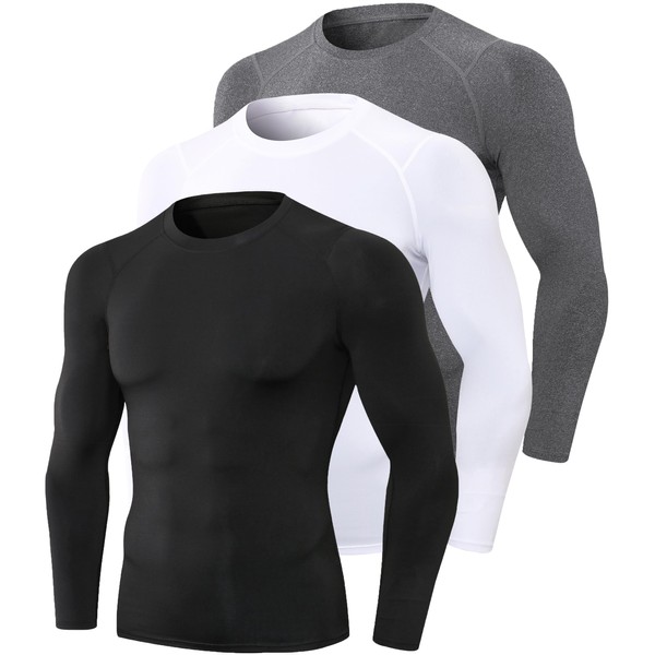 Queerier 3 Pack Men’s Compression Shirts Long/Short Sleeve Cool Dry