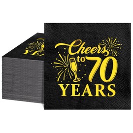 NatNarr 100 Pcs 70th Birthday Napkins, 3-Ply Disposable Cheers to 70 Years Cocktail Napkins 70th Birthday Decorations Black and Gold Anniversary Beverages Napkins for Wedding Anniversary Birthday