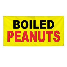Vinyl Banner Multiple Sizes Boiled Peanuts Black Red Yellow Background Food Restaurant Restaurant & Food Outdoor Weatherproof Industrial Yard Signs 8 Grommets 48x96Inches