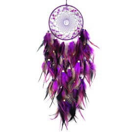 SOYUZU Purple&Black Feather Dream Catcher for Bedroom, Dream Catcher with Moon Pendant, Large Dream Catcher for Wall Hanging Crafts