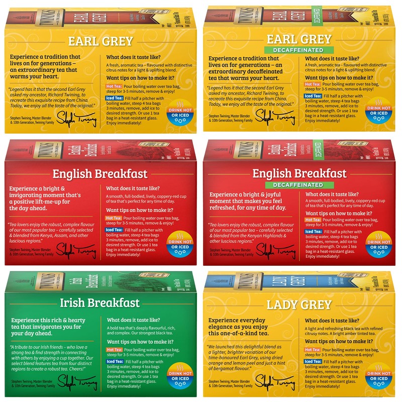 Twinings Tea Variety 6-Pack – Earl Grey, English Breakfast, Irish