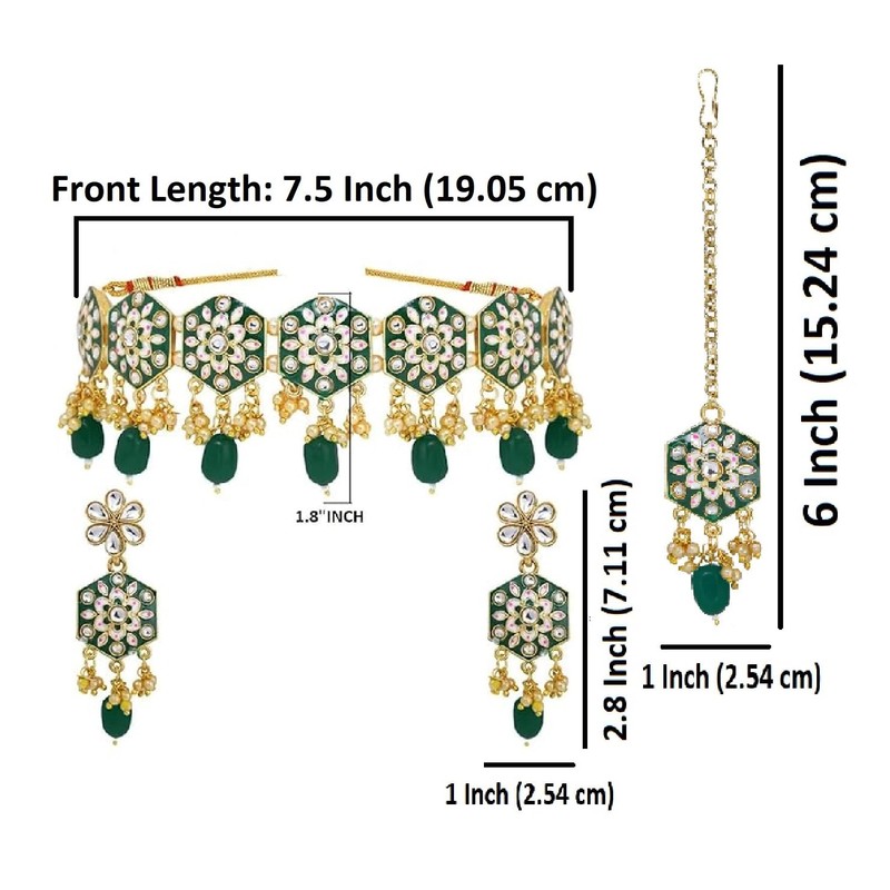 Efulgenz Conjunto de gargantilla de joyería india Maang Tikka pendientes