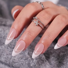 White Tip Almond Press On Nails