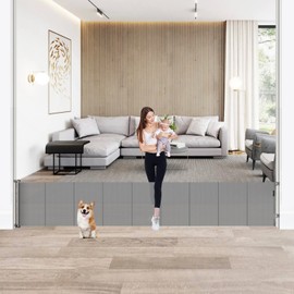 24" Tall X 120" Extra Wide Retractable Baby Gates, Short Dog Gates to Step Over, Reinforced Long Mesh Pet Gate with Support Rods, Small Puppy Gates for The House, Grey