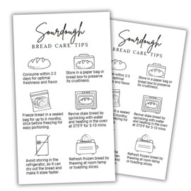 Sourdough Bread Care Instruction Card | 50 pack 2 x 3.5 Inch business card size | Storage Tip Label Sticker Starter | How to Packing for Bakers Client, White & Black