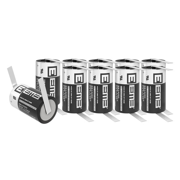 10X EEMB 1/2 AA 3.6 V Lithium Battery with Tabs ER14250 1200 mAh High Capacity Li-SOCl2 3.6Volt Lithium Thionyl Chloride Batteries Non Rechargeable UL Certified
