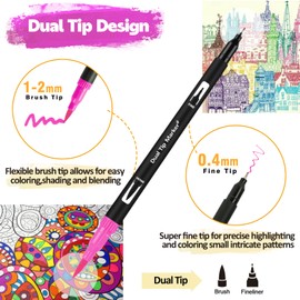 FORETOY Dual Brush Pen Set, 36 Colours Felt Tip Pens Thick and Thin Brush Pens for Children Adults Bullet Journal Pens, Hand Lettering, Manga, Mandala, Colouring Books, Brush Tips and Fineliner