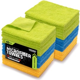VIKING Microfiber Cloth for Car or Home, Edgeless Towel for Interior and Exterior Car Detailing, Multi-Purpose, Reusable Towels, Assorted, 12 Inch x 16 Inch, 40 Pack