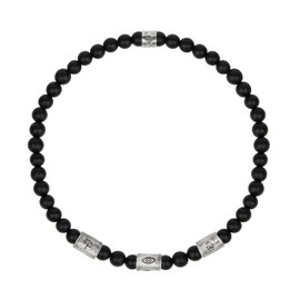 KARMA AND LUCK Soaring Dreams Matte Onyx Bracelet for Men and Women, Sterling Silver, Size 8" Stretch