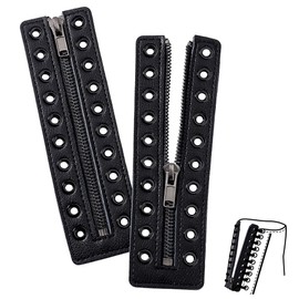 PH PandaHall Leather Lace-in Boot Zipper Inserts, 6.9 x 2 Inch 10 Metal Eyelets Zipper Boot Laces Black No Tie Shoe Laces for Adults Men Women Tieless Shoe Sneakers Laces Repair DIY