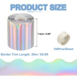 PATIKIL Bulletin Board Borders, 65.6ft Laser Silver Border for Bulletin Board with Clear Sticky Dots Scalloped Trim for Office Party Classroom Decorations