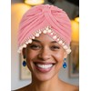 Bohend Rhinestone Turban Cap Women Glitter Pearl Tassel Beanie Wide