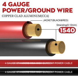 50FT 4 Gauge Wire (25ft Each- Black/Red) Copper Clad Aluminum CAA,with 4ga Lugs and Heat Shrink Tube, Car Amplifier Power & Ground Cable
