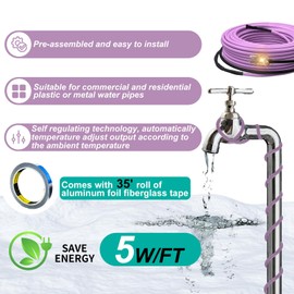 TOPDURE 90FT Heat Tape for Metal or Plastic gutters downspouts Energy-Saving Water Pipe Heat Cable Keeps Water Flowing at -40°F