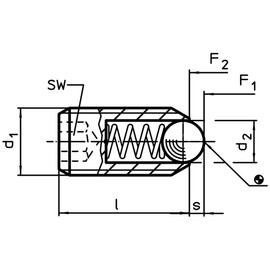 HALDER 22030.0244 Spring Pressure Piece with Ball and Hexagon Socket/Stainless Steel, Reinforced Spring Force | d1 = M4