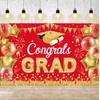Graduation Backdrop Banner with Congratulations Design, Red and Gold, 72