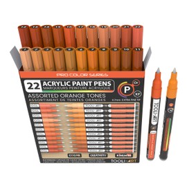 Acrylic Paint Pens 22 Orange Tones Assorted Pro Color Series Markers Set 0.7mm Extra Fine Tip for Rock Painting, Glass, Mugs, Wood, Metal, Canvas, Projects, Non Toxic, Waterbased, Quick Drying