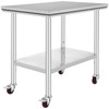 VEVOR Stainless Steel Work Table 36x24 Inch with 4 Wheels,