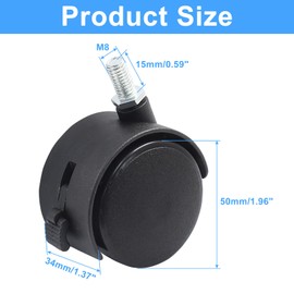 Murtenze 4Pcs 2 Inch Nylon Swivel Stem Caster Wheels, M8 Theread Furniture Caster Wheels with Brake, 360 Degree Rotation Table Casters Replacement Wheels for Furniture, Cart, Chair, Cabinet