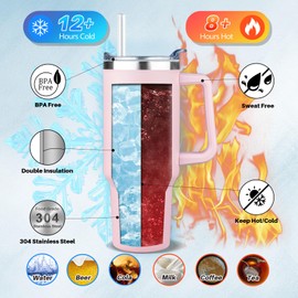 40 oz Tumbler with Handle and Straw Lid | Stainless Steel Water Bottle Travel Mug Reusable Insulated Cup With Lid And Straw, 100% Leak Proof, Keep Cold Heat and Ice for Hours(40oz,Light Pink)