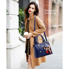 Nicole&Doris Women Handbag Crossbody Working Totes Satchel Shoulder Bag for Women Ornament Bowknot Soft PU Blue