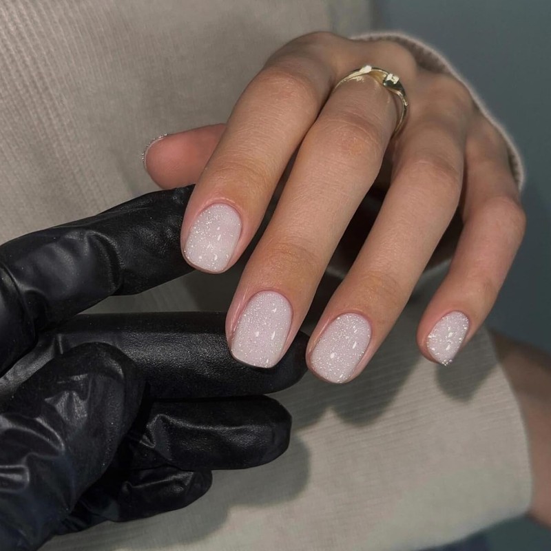 White Cat Eye False Nails Glitter, SXVME Press on Nails