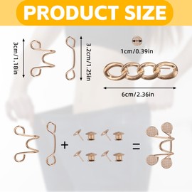 6 Set Pant Waist Tightener Buttons Pins for Loose Jeans, Reusable Waistband Cincher Adjuster Clip to Tighten Waist Metal Brooch No Sewing Decoration Accessories for Clothing Dresses Skirts(Gold)
