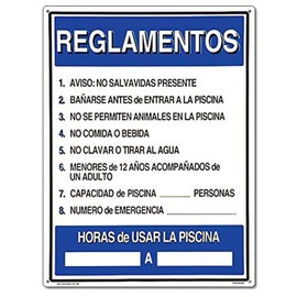 Poolmaster Sign for Residential or Commercial Swimming Pools, Spanish Language Reglamentos