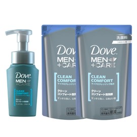 Dove Clean Comfort Men's Foam Face Wash Pump 130ml + Refill 110ml×2 Fresh and Clean Scent Moisturizing Sebum and Stickiness Men's