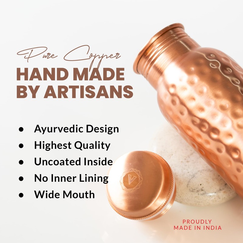 VedVision Copper Water Bottle - 32 Oz Pure Copper Water