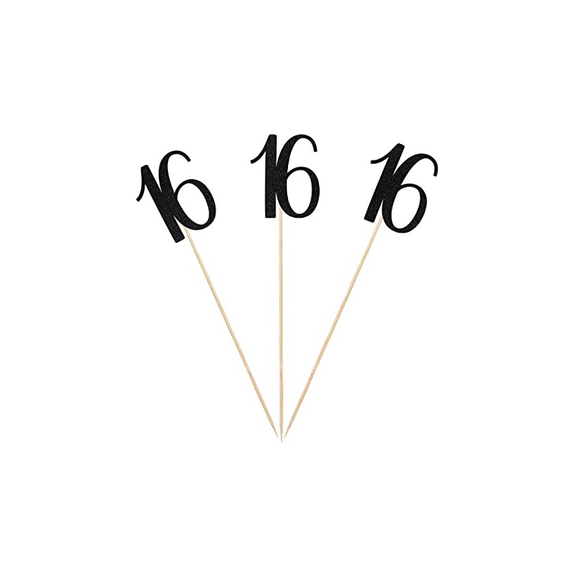 Black Glitter 16th Birthday Centerpiece Sticks, 12-Pack Number 16 Table